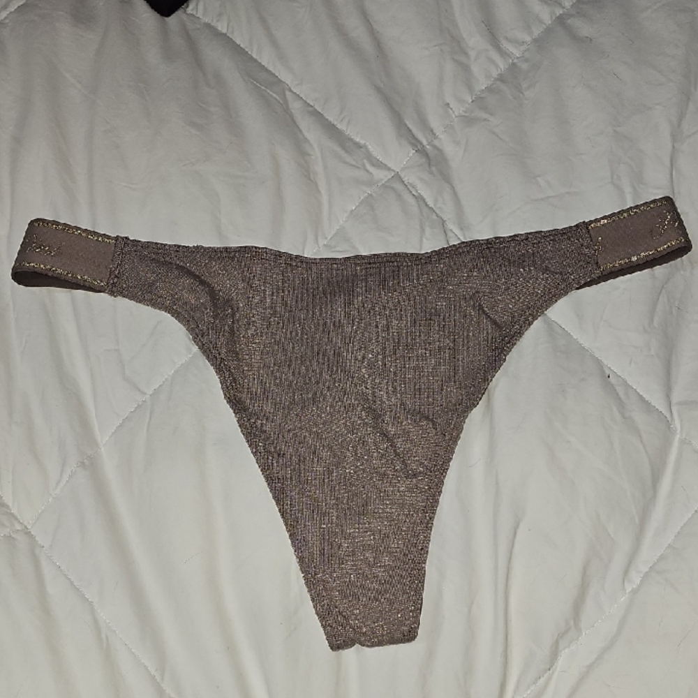 Victoria Secret PINK Nwts Thong Underwear!! Sz Medium, Brown And Gold Shimmer!